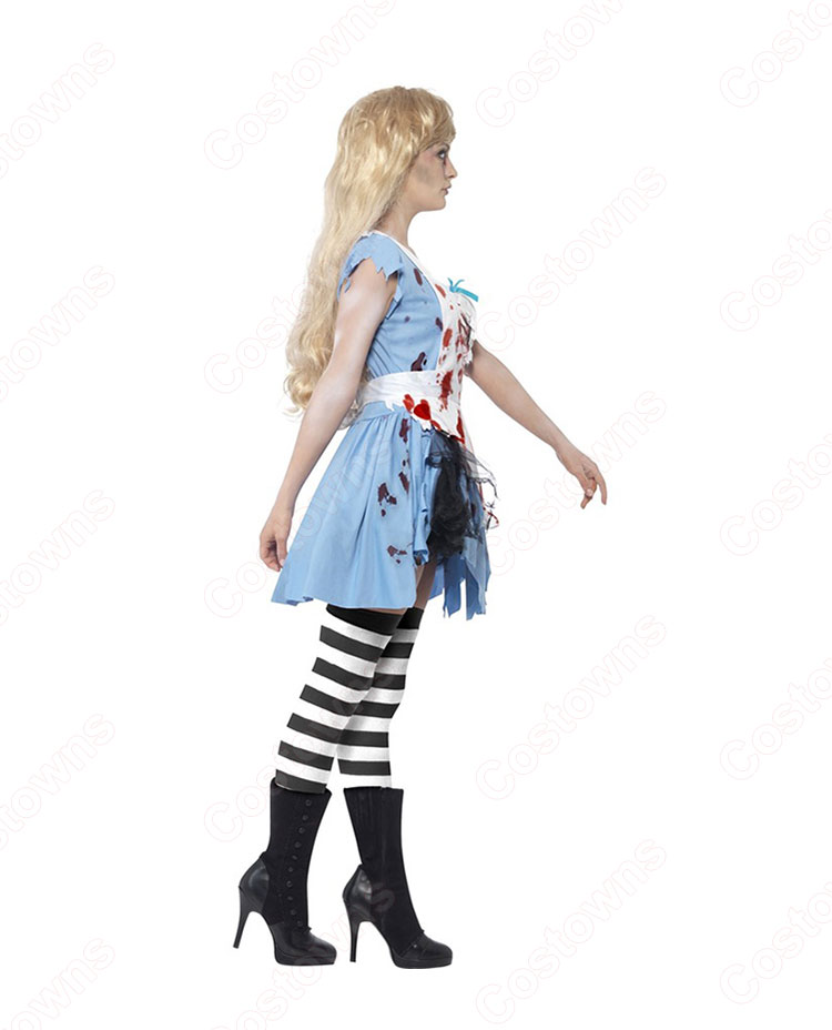 ハロウィン メイド コスチューム 水色 ゾンビ コスプレ 衣装 血まみれ ゾンビ お化け屋敷 ホラー系 コスプレ 仮装-2