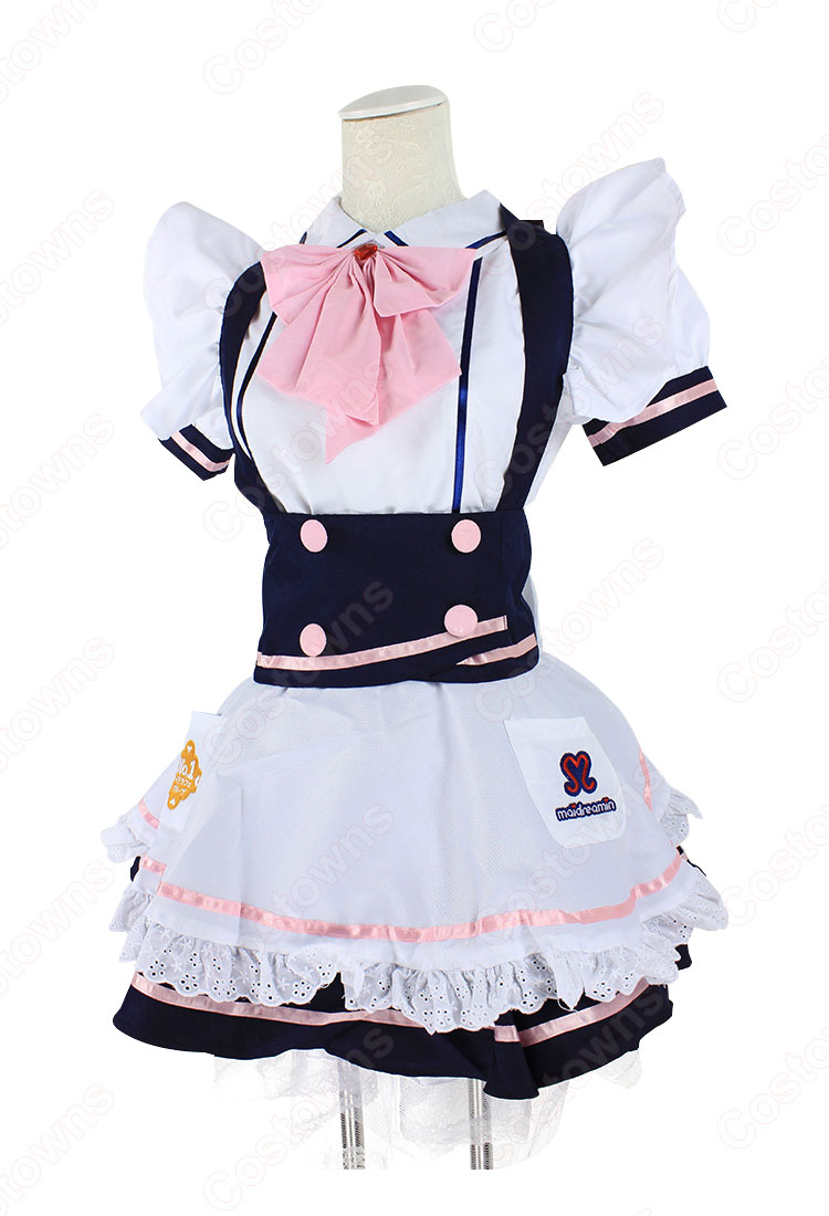 アリス風メイドコスチューム コスプレ 衣装 ピンクボタンやリボン ピンク蝶ネクタイ フリル ドレス-2