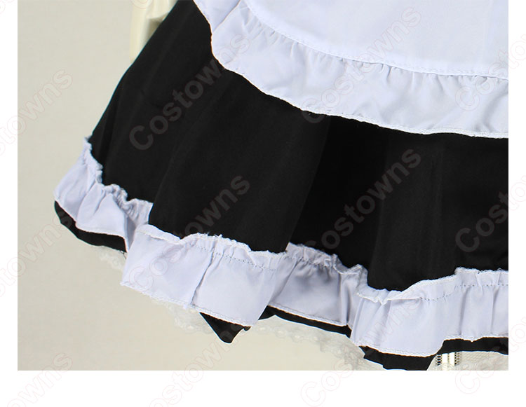 定番白黒メイド コスプレ コスチューム 可愛い かわいい 半袖 ゴスロリ ワンピース 4点セット-5