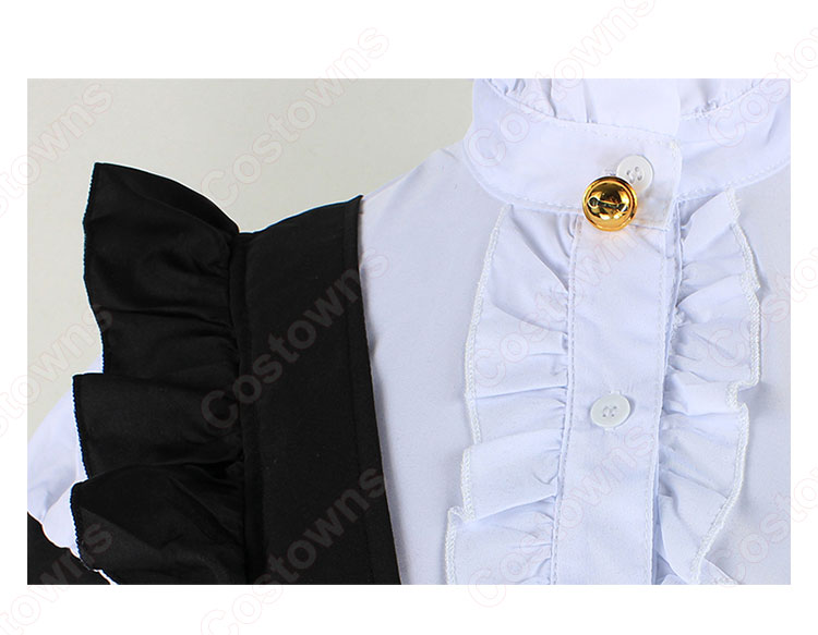 定番白黒メイド コスプレ コスチューム 可愛い かわいい 半袖 ゴスロリ ワンピース 4点セット-4