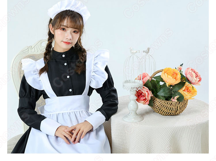 メイド服、M、白リボンタイ付きワンピースと白エプロン - メルカリ