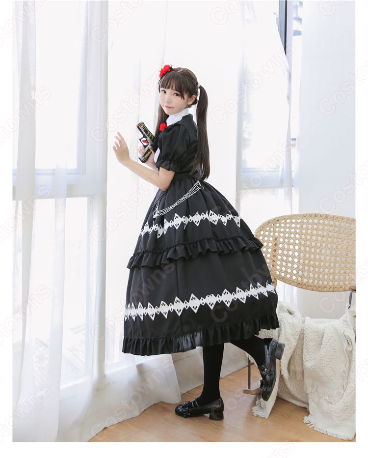 デート・ア・ライブの時崎狂三 ロリータ (ロリィタ) コスプレ衣装 ときさきくるみ 風 メイド服 黒ワンピース イベント パーティー コスチューム-7