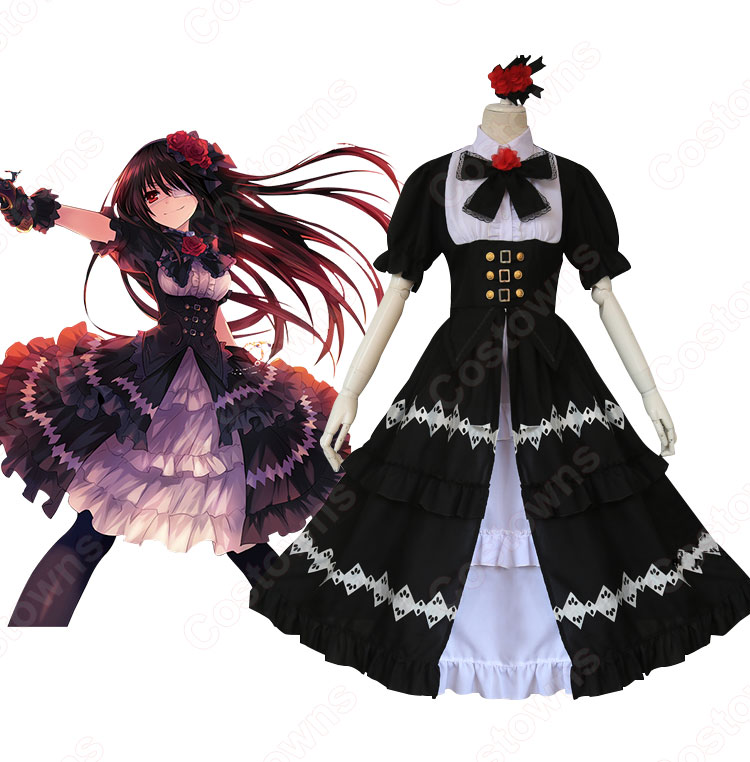 デート・ア・ライブの時崎狂三 ロリータ (ロリィタ) コスプレ衣装 ときさきくるみ 風 メイド服 黒ワンピース イベント パーティー コスチューム-10