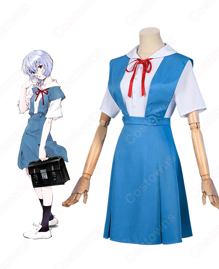 新世紀エヴァンゲリオン EVA 綾波レイ 空色の制服 レディース 青 コスプレ 衣装 cosplay アクティビティ 学園祭 ハロウィン コスチューム-3