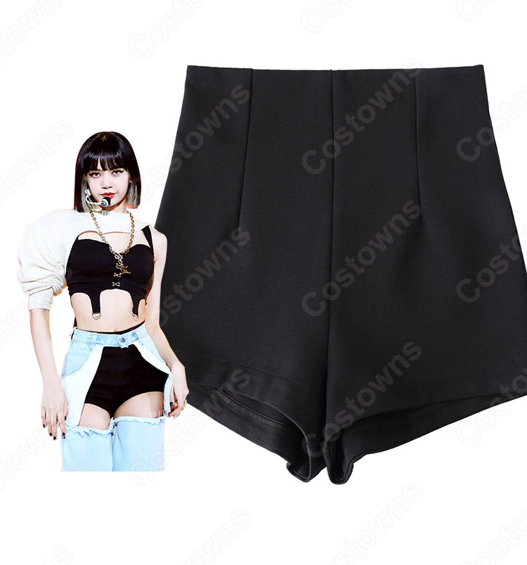 BLACKPINK(ブラックピンク) リサ(LISA) 風 コスプレ 衣装 ジーンズ キャミソール アームカバー ショートパンツ 人気グループ アイドル制服-6