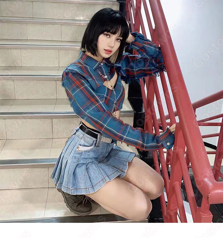 BLACKPINK(ブラックピンク) リサ(LISA) 風 ダンス 衣装 へそ出し コスプレ 衣装 人気グループ アイドル制服 ステージ服-2