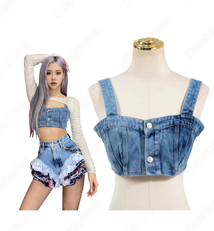 ブラックピンク ロゼ（ROSÉ）風 デニム ベスト ショートパンツ