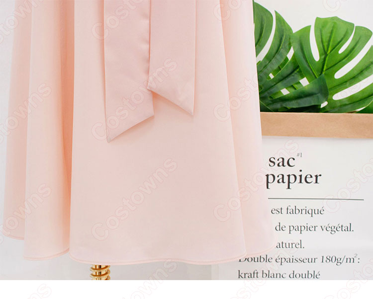 IU(アイユー)風 ワンピース ピンク 半袖 ドレス 『ホテルデルーナ(호텔 델루나、Hotel Del Luna)』 コスチューム 変装 コスプレ衣装-7