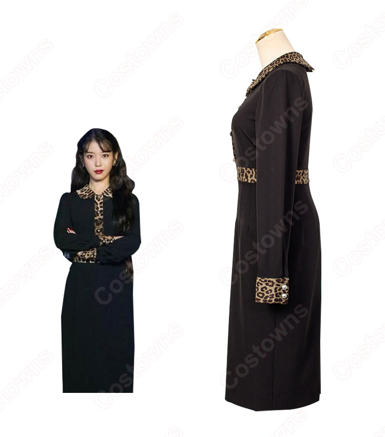 『ホテルデルーナ(호텔 델루나、Hotel Del Luna)』 IU(アイユー) コスプレ衣装 レオパード(ヒョウ柄)ワンピース 丸襟 長袖-3