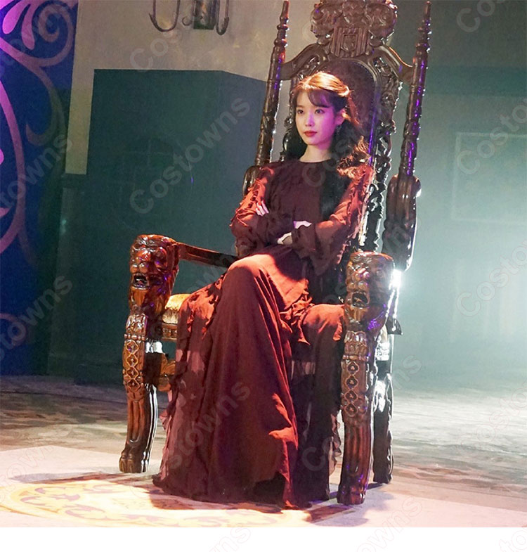 IU（アイユー）ワインレッド パーティードレス ワンピース 長袖 丸襟 『ホテルデルーナ(호텔 델루나、Hotel Del Luna)』 コスチューム 変装-2