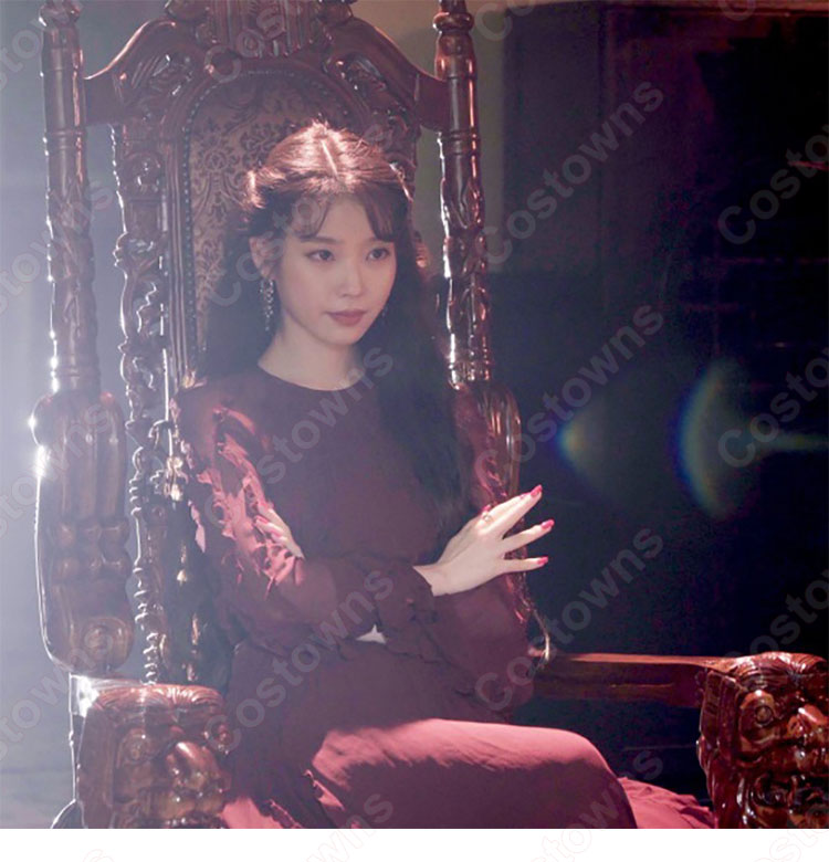 IU（アイユー）ワインレッド パーティードレス ワンピース 長袖 丸襟 『ホテルデルーナ(호텔 델루나、Hotel Del Luna)』 コスチューム 変装-1