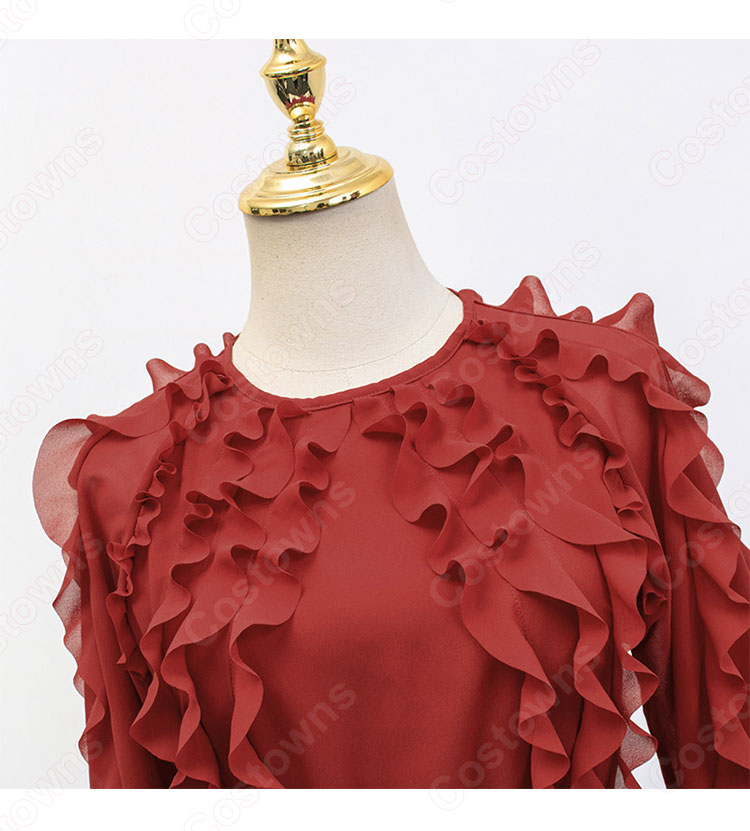 IU（アイユー）ワインレッド パーティードレス ワンピース 長袖 丸襟 『ホテルデルーナ(호텔 델루나、Hotel Del Luna)』 コスチューム 変装-5