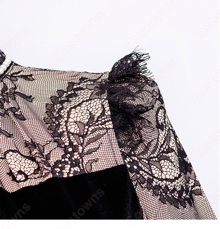 『ホテルデルーナ(호텔 델루나、Hotel Del Luna)』 IU（アイユー） コスプレ衣装 黒ワンピース 丸襟 長袖-7