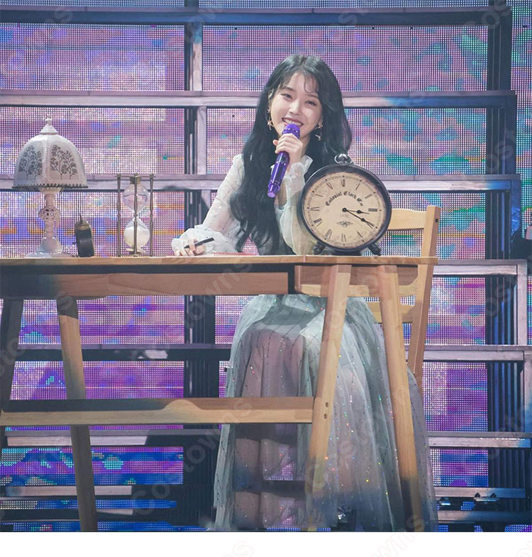 IU(アイユー) 風 ファッション パーティードレス 長袖 ハイウエスト ストライプ ワンピース-2