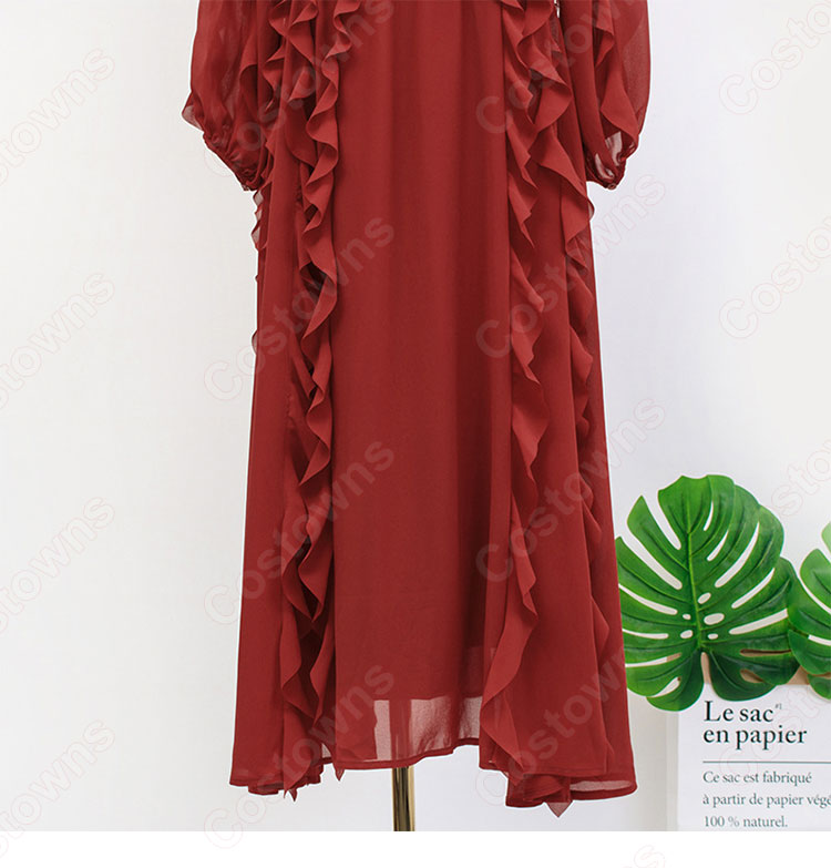 IU（アイユー）ワインレッド パーティードレス ワンピース 長袖 丸襟 『ホテルデルーナ(호텔 델루나、Hotel Del Luna)』 コスチューム 変装-13