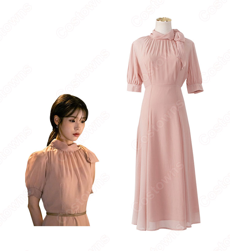 『ホテルデルーナ(호텔 델루나、Hotel Del Luna)』 IU(アイユー) コスプレ衣装 レース ピンク ワンピース 半袖-3