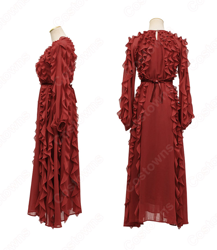 IU（アイユー）ワインレッド パーティードレス ワンピース 長袖 丸襟 『ホテルデルーナ(호텔 델루나、Hotel Del Luna)』 コスチューム 変装-4