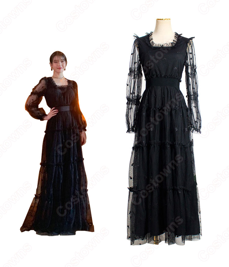 IU（アイユー）風 ワンピース 長袖 黒 『ホテルデルーナ(호텔 델루나、Hotel Del Luna)』 コスチューム 変装-2