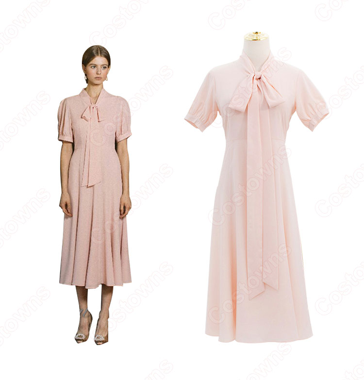 IU(アイユー)風 ワンピース ピンク 半袖 ドレス 『ホテルデルーナ(호텔 델루나、Hotel Del Luna)』 コスチューム 変装 コスプレ衣装-2