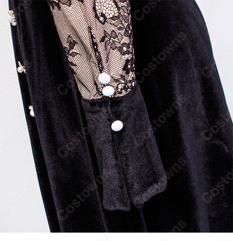 『ホテルデルーナ(호텔 델루나、Hotel Del Luna)』 IU（アイユー） コスプレ衣装 黒ワンピース 丸襟 長袖-11