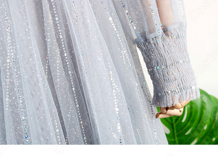 IU(アイユー) 風 ファッション パーティードレス 長袖 ハイウエスト ストライプ ワンピース-9