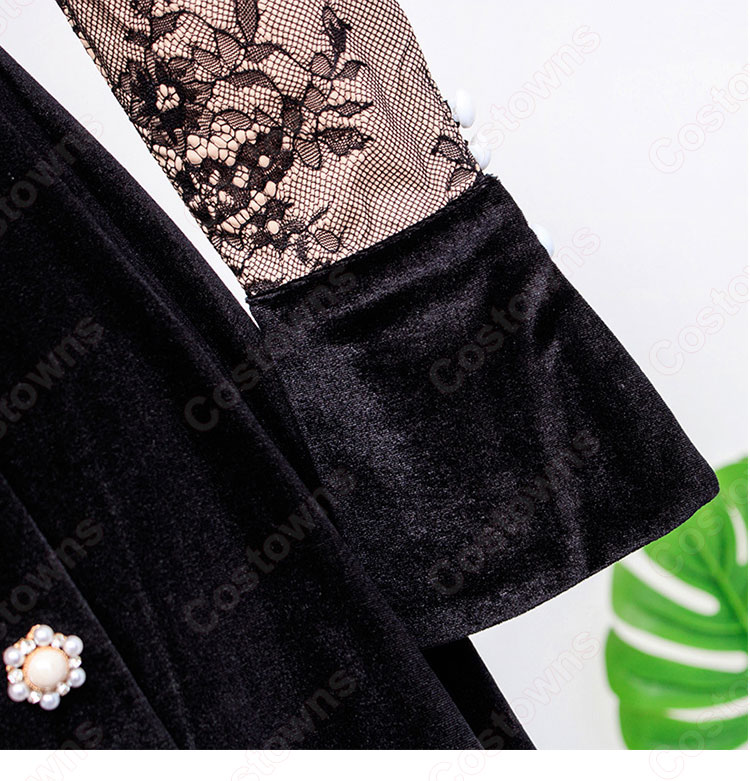 『ホテルデルーナ(호텔 델루나、Hotel Del Luna)』 IU（アイユー） コスプレ衣装 黒ワンピース 丸襟 長袖-8