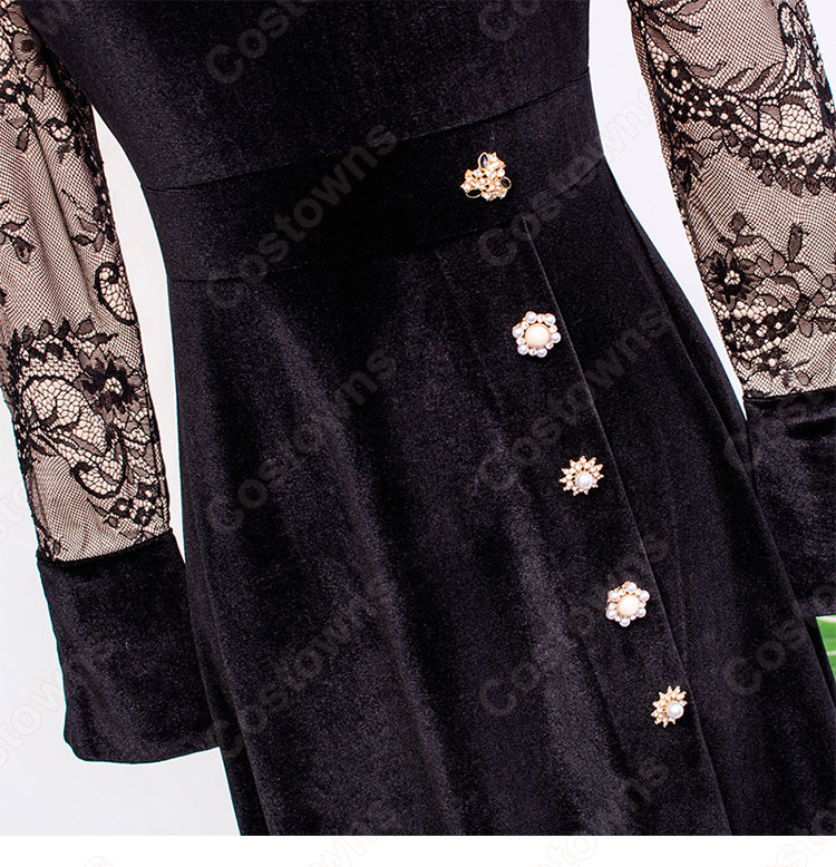 『ホテルデルーナ(호텔 델루나、Hotel Del Luna)』 IU（アイユー） コスプレ衣装 黒ワンピース 丸襟 長袖-10