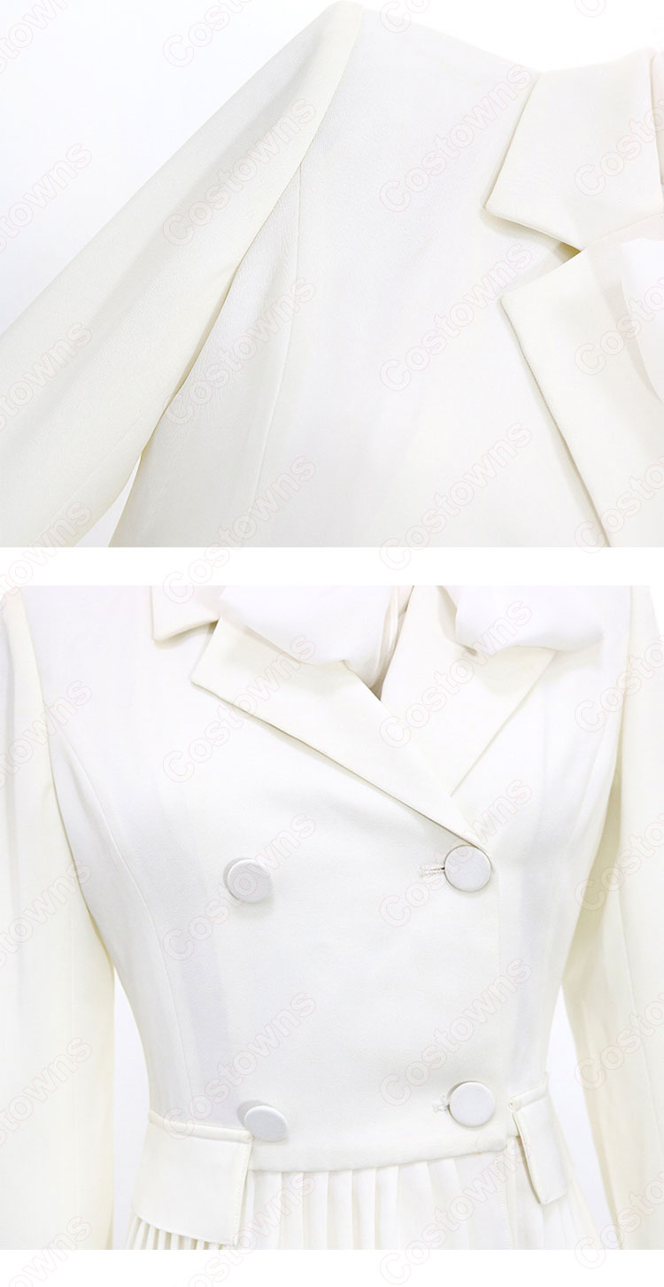 IU(アイユー)風 白のダブルブレストのペプラムスーツ 『ホテルデルーナ(호텔 델루나、Hotel Del Luna)』第1話 コスチューム 変装・仮装・コスプレ衣装-9