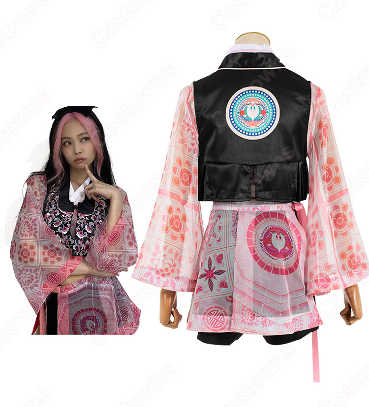 BLACKPINK（ブラックピンク） ジェニー（ 제니 / JENNIE）風 衣装 ピンク 柄プリント 4点セット（ベスト / カーディガン / スカート / ショーツ）-6