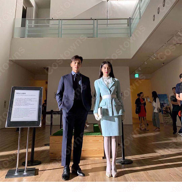 IU（アイユー）風 青スーツ コート スカート レースシャツ 『ホテルデルーナ(호텔 델루나、Hotel Del Luna)』 コスチューム 変装 コスプレ衣装-2