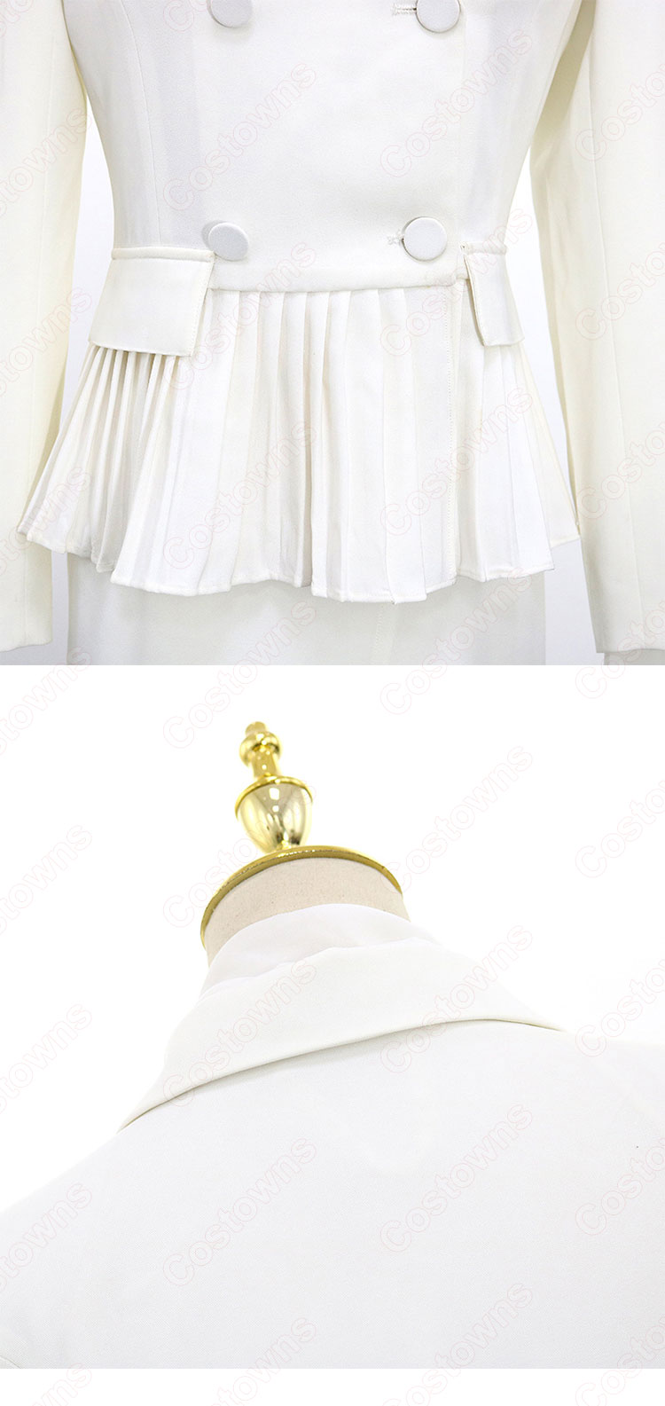 IU(アイユー)風 白のダブルブレストのペプラムスーツ 『ホテルデルーナ(호텔 델루나、Hotel Del Luna)』第1話 コスチューム 変装・仮装・コスプレ衣装-10