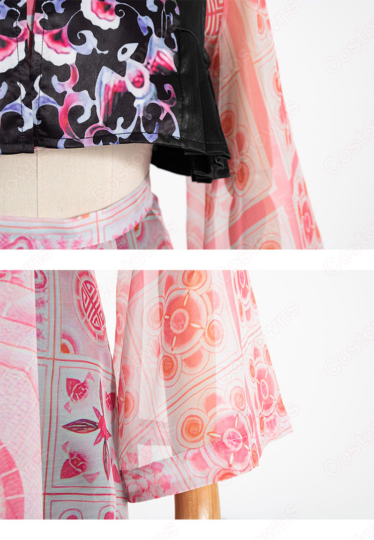 BLACKPINK（ブラックピンク） ジェニー（ 제니 / JENNIE）風 衣装 ピンク 柄プリント 4点セット（ベスト / カーディガン / スカート / ショーツ）-12