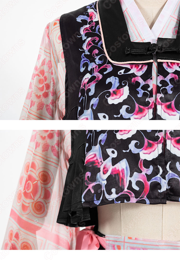 BLACKPINK（ブラックピンク） ジェニー（ 제니 / JENNIE）風 衣装 ピンク 柄プリント 4点セット（ベスト / カーディガン / スカート / ショーツ）-11