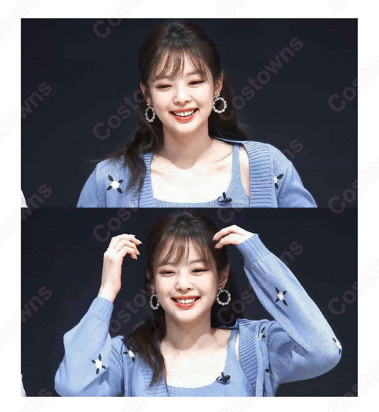 BLACKPINK(ブラックピンク) ジェニー(JENNIE)風 クロップトップ ニットベスト ニット カーディガン コート (ブルー / 青系)-1