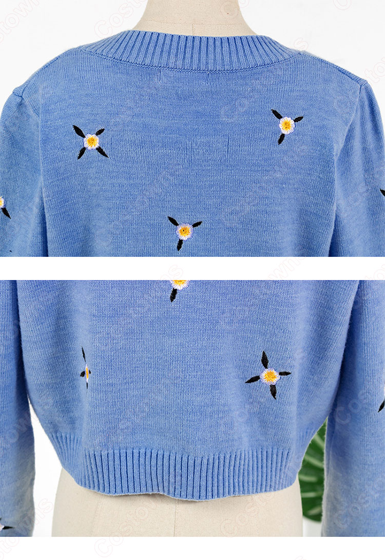 BLACKPINK(ブラックピンク) ジェニー(JENNIE)風 クロップトップ ニットベスト ニット カーディガン コート (ブルー / 青系)-9