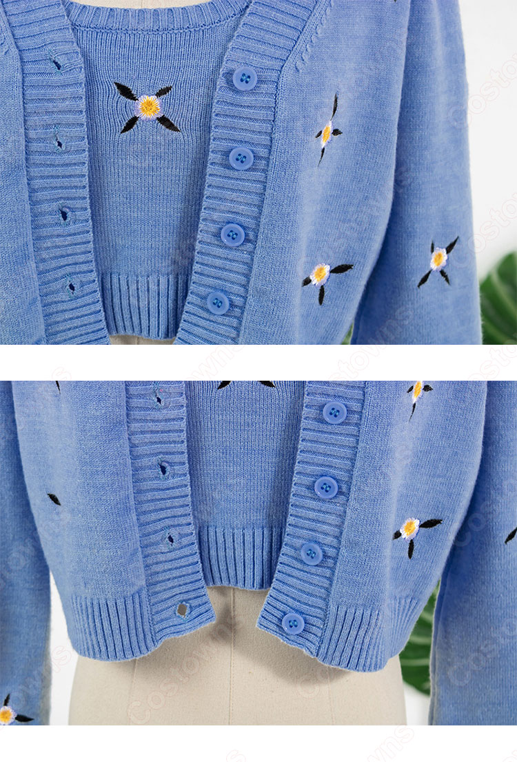 BLACKPINK(ブラックピンク) ジェニー(JENNIE)風 クロップトップ ニットベスト ニット カーディガン コート (ブルー / 青系)-7