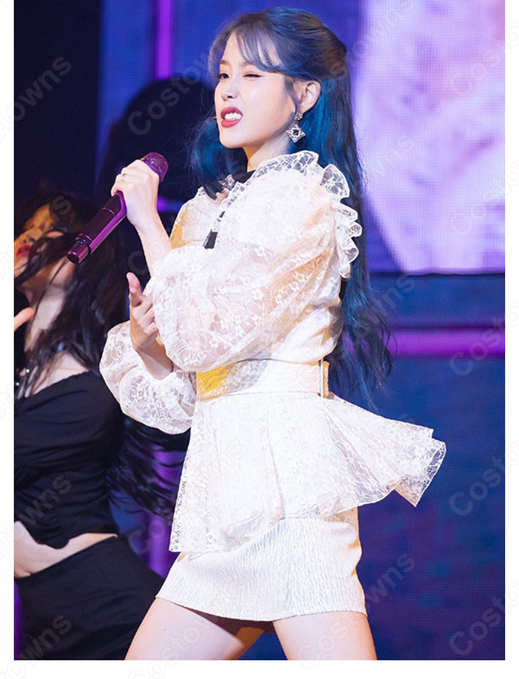 IU(アイユー)の透明感あふれる韓国風 白 レース フリル トップス 私服-2