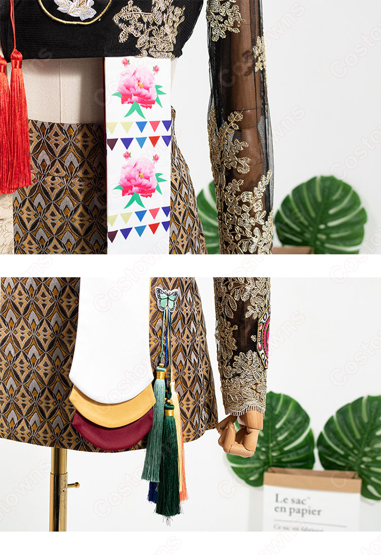 ブラックピンク（BLACKPINK） リサ（LISA）風 刺繍 ショート丈 トップス Aラインスカート レトロ韓服-8