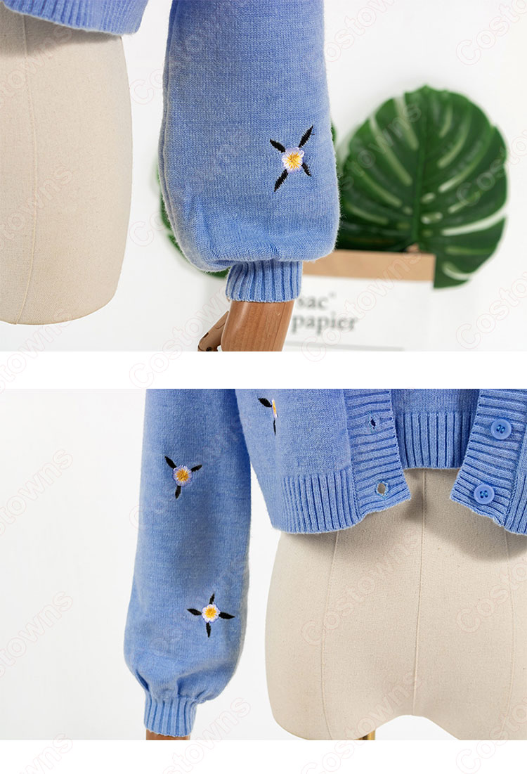 BLACKPINK(ブラックピンク) ジェニー(JENNIE)風 クロップトップ ニットベスト ニット カーディガン コート (ブルー / 青系)-8