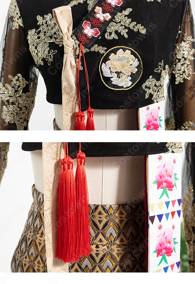 ブラックピンク（BLACKPINK） リサ（LISA）風 刺繍 ショート丈 トップス Aラインスカート レトロ韓服-7