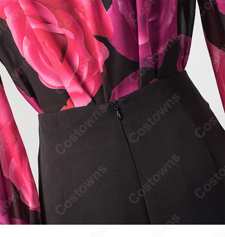 IU(アイユー)風 フローラルプリントブラウス ハーフ(長袖/スカーフ・カラー) スカート(黒)-12