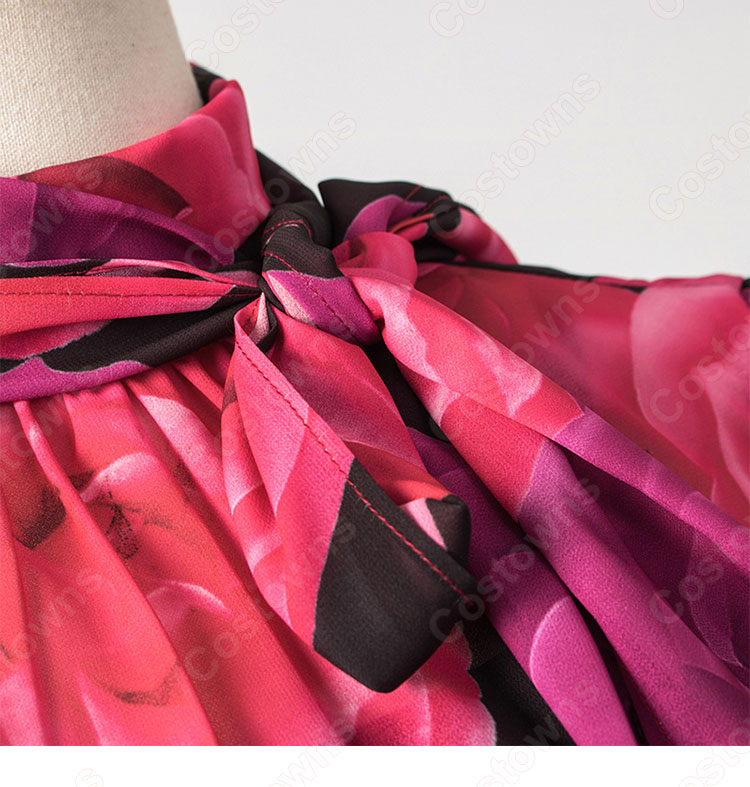 IU(アイユー)風 フローラルプリントブラウス ハーフ(長袖/スカーフ・カラー) スカート(黒)-10