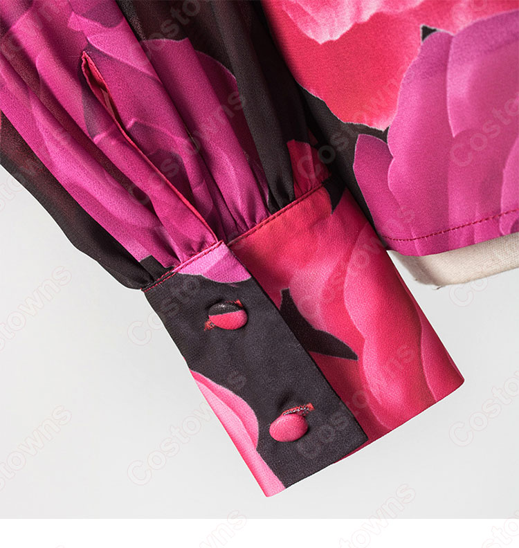 IU(アイユー)風 フローラルプリントブラウス ハーフ(長袖/スカーフ・カラー) スカート(黒)-11