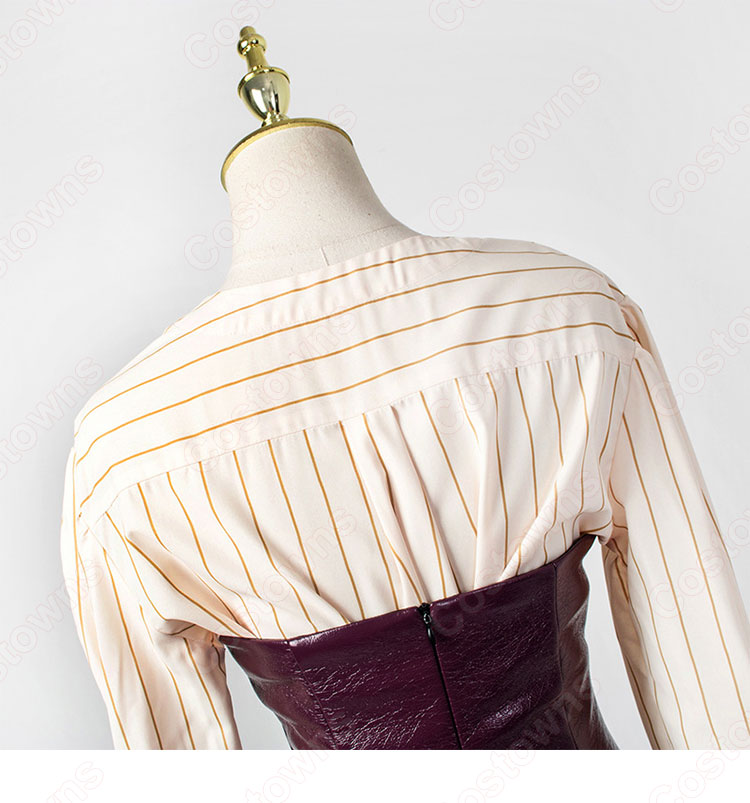 IU（アイユー）風 ストライプシャツ ハーフスカート(ワインレッド) 『ホテルデルーナ(호텔 델루나、Hotel Del Luna)』 コスプレ衣装-8