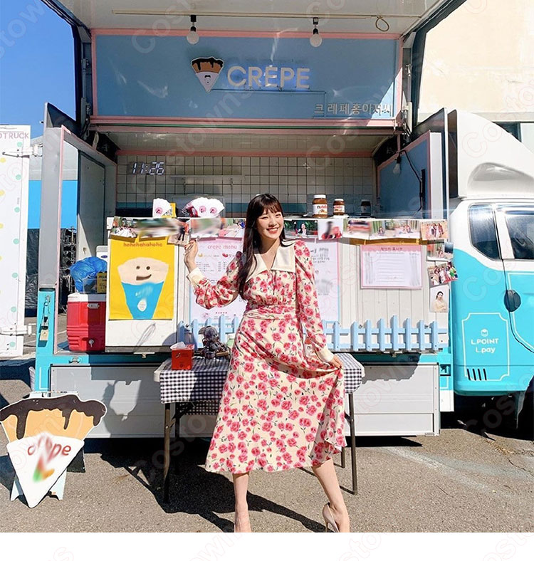 ジョイ (Red Velvet)風 フローラルプリントワンピース（長袖） Joy アイドル 衣装-1