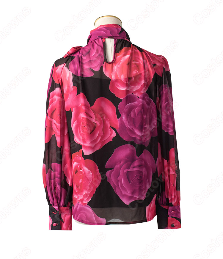 IU(アイユー)風 フローラルプリントブラウス ハーフ(長袖/スカーフ・カラー) スカート(黒)-7