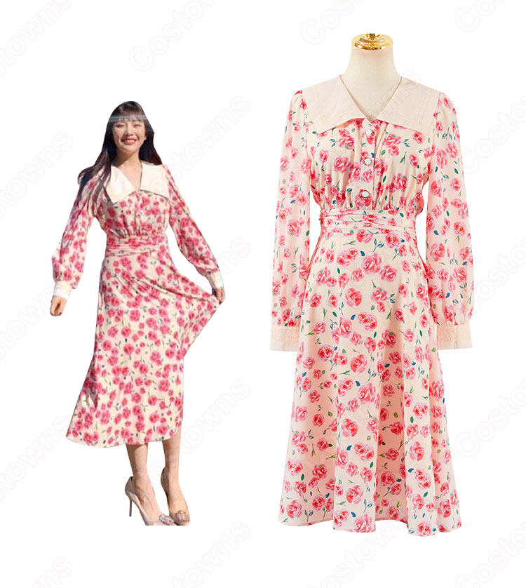 ジョイ (Red Velvet)風 フローラルプリントワンピース（長袖） Joy アイドル 衣装-3