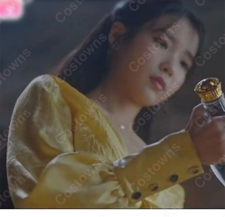 IU(アイユー)風 ワンピース イエロー/ロングドレス/ランタン袖 /Vネック ホテルデルーナ(호텔 델루나、Hotel Del Luna)』 チャン・マンウォル 衣装-1