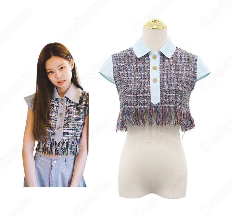 BLACKPINK ジェニー風 クロップ・トップ 半袖 シャツ - Costowns