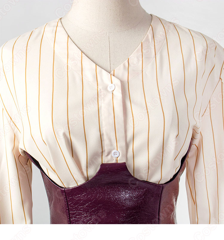 IU（アイユー）風 ストライプシャツ ハーフスカート(ワインレッド) 『ホテルデルーナ(호텔 델루나、Hotel Del Luna)』 コスプレ衣装-6